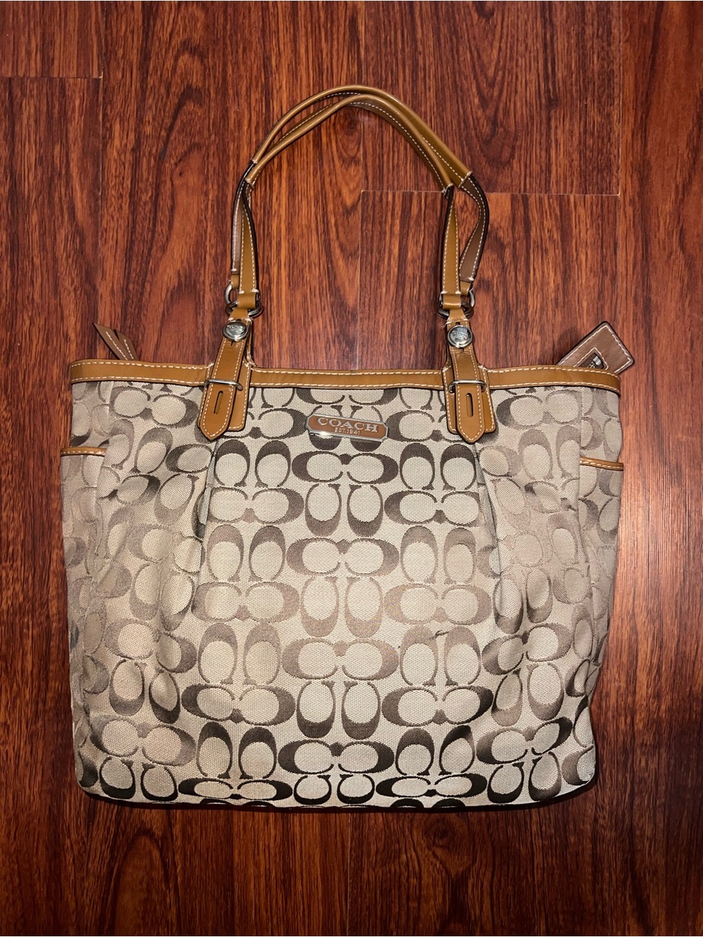 Coach Tote Bag in Khaki and Tan Signature Canvas